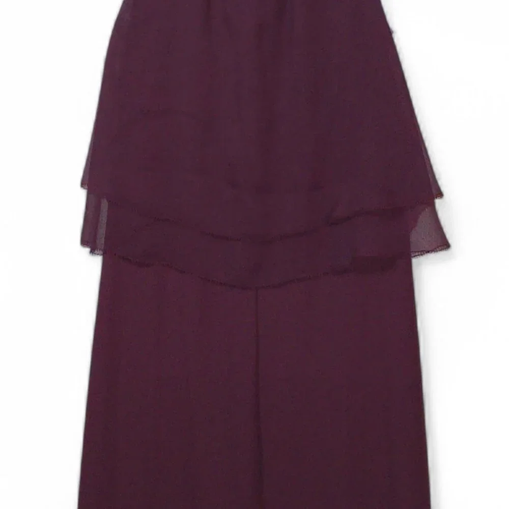 WHBM Burgundy Layered Chiffon Blouse Size 6 Sleeveless Keyhole Ruffle Top